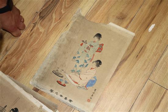 A group of eighteen Japanese woodblock prints, unframed, 36 x 24cm